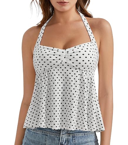 OMKAGI Cute Peplum Camisole Tops for Women Built in Bra Sleeveless